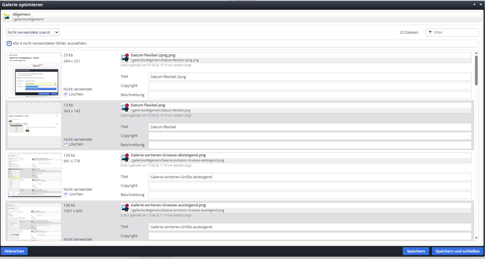Nicht-verwendetet-Fotos