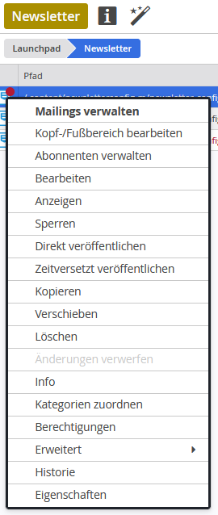 Newsletter-config-Kontext-Menue